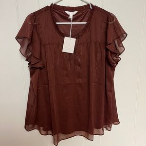 Women's LC Lauren Conrad Ruffle V-Neck Top in Burgundy
